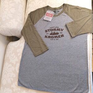 NEW! Stormy Kromer Unisex Baseball Tee Gray & Olive Green Cotton/Poly Blend Sz L